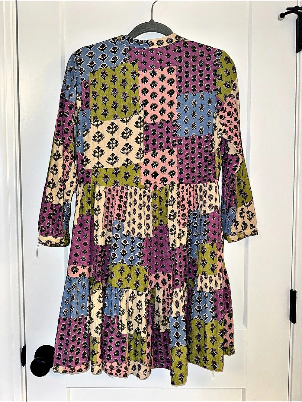 Japna Patchwork Geometric Mini Dress in Pink & Purple Size Small - Picture 2 of 3